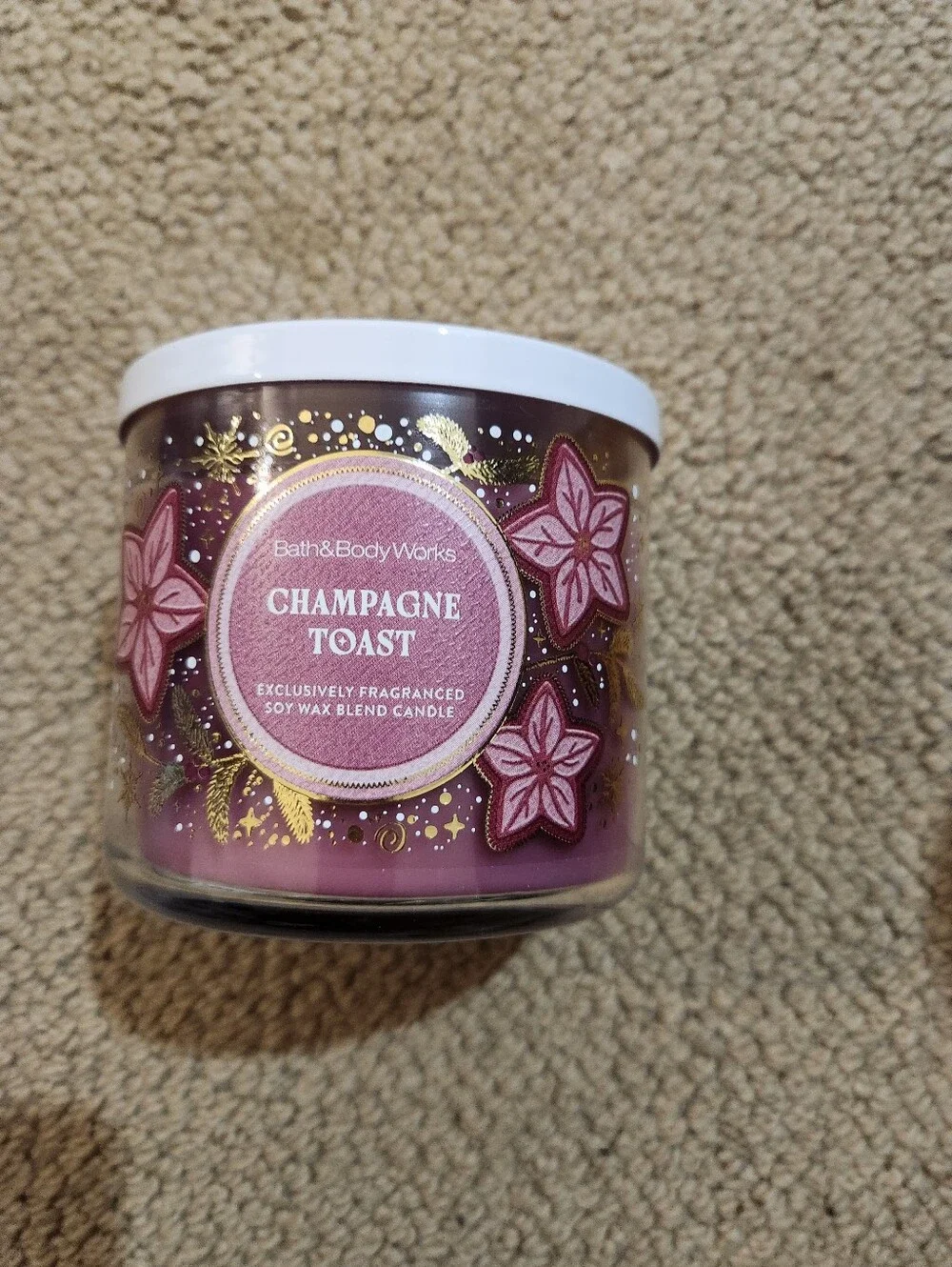 Bath & Body Works Champagne Toast Candle - Mauve and White Accents
